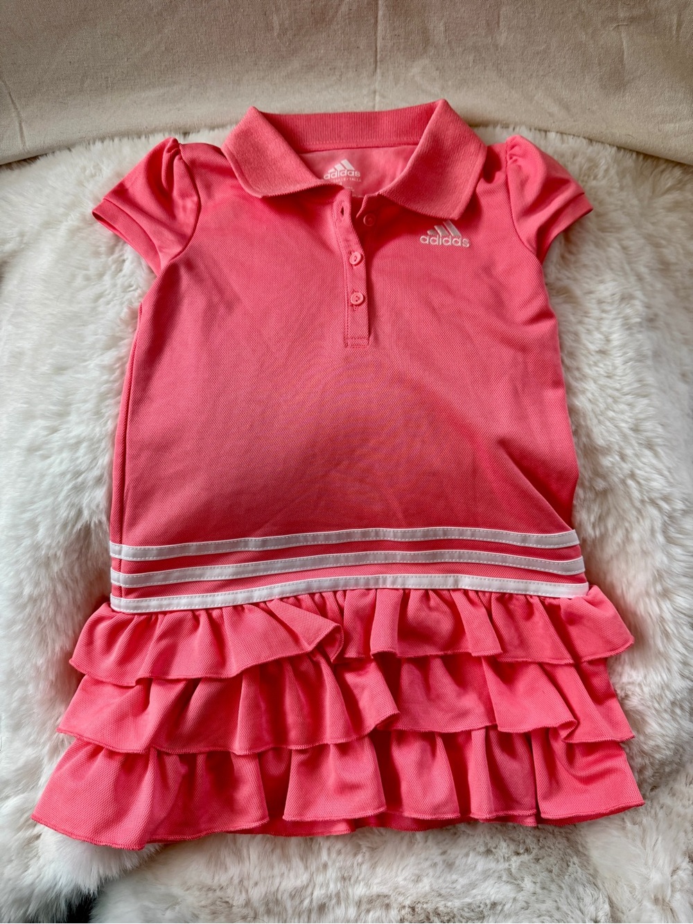 adidas Girls' Polo Ruffle Dress, Sz 4, Coral